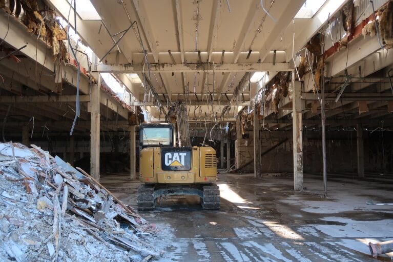 interior demolition with excavator